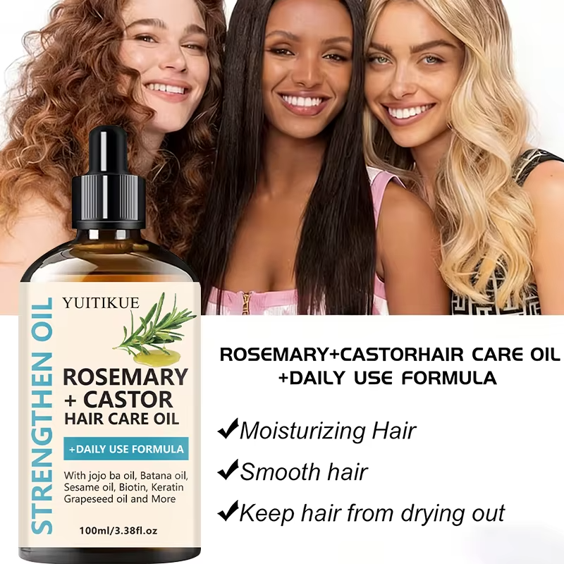 Rosemary + Castor Strengthening Hair Oil - Daily Use Hair Care Oil with Jojoba & Batana Oil for Hair Growth