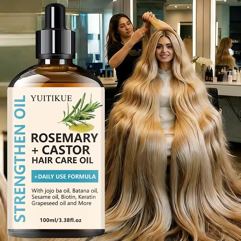 Rosemary + Castor Strengthening Hair Oil - Daily Use Hair Care Oil with Jojoba & Batana Oil for Hair Growth