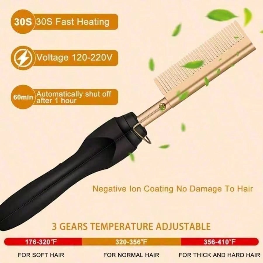 Electric Hair Straightening Brush — 2-in-1 Styling Comb