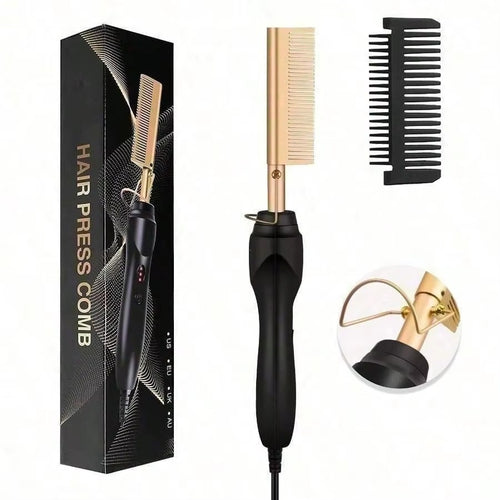 Electric Hair Straightening Brush — 2-in-1 Styling Comb