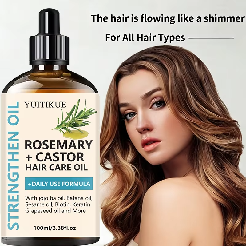 Rosemary + Castor Strengthening Hair Oil - Daily Use Hair Care Oil with Jojoba & Batana Oil for Hair Growth