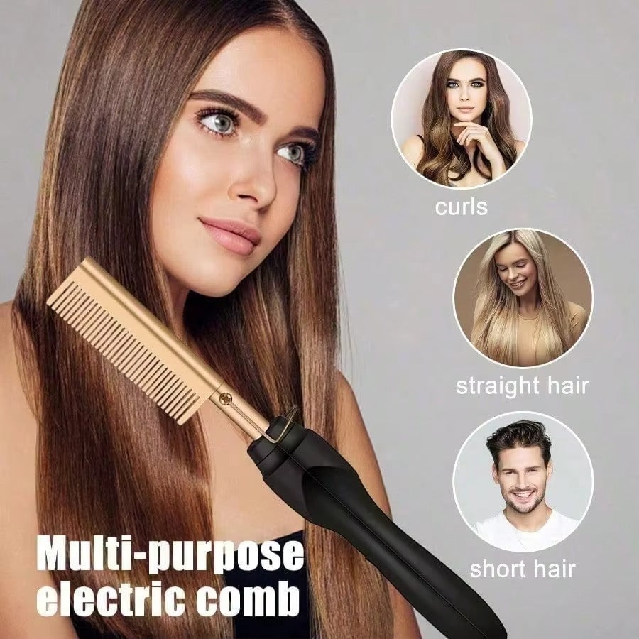 Electric Hair Straightening Brush — 2-in-1 Styling Comb