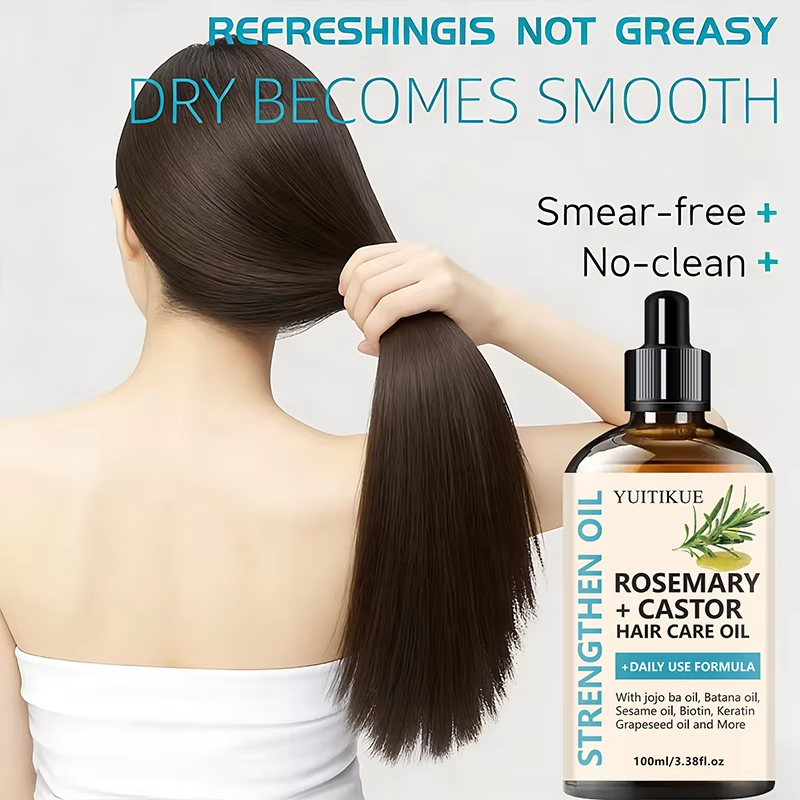 Rosemary + Castor Strengthening Hair Oil - Daily Use Hair Care Oil with Jojoba & Batana Oil for Hair Growth